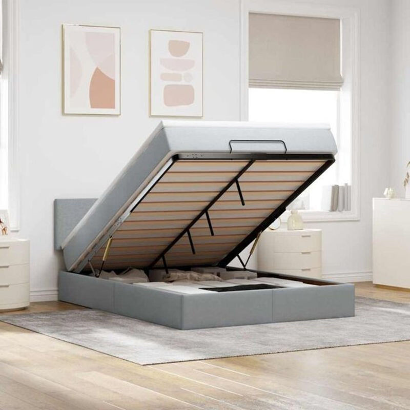 Vidaxl Polsterbett mit Matratze und LED-Beleuchtung in Grau, B/T/H: 140 x 190 x 88 cm - Bild 1