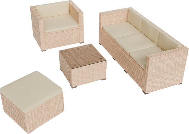 Juskys Polyrattan Gartenlounge Punta Cana in Sand/Beige für 4-5 Personen mit Sessel, Sofa, Tisch und Hocker - Bild 1