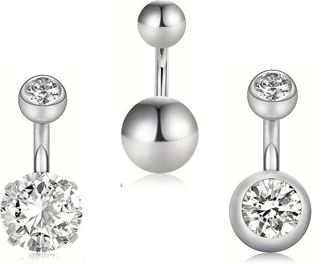 3 Stück Bauchnabelringe Edelstahl, silber, Damen - Bild 1