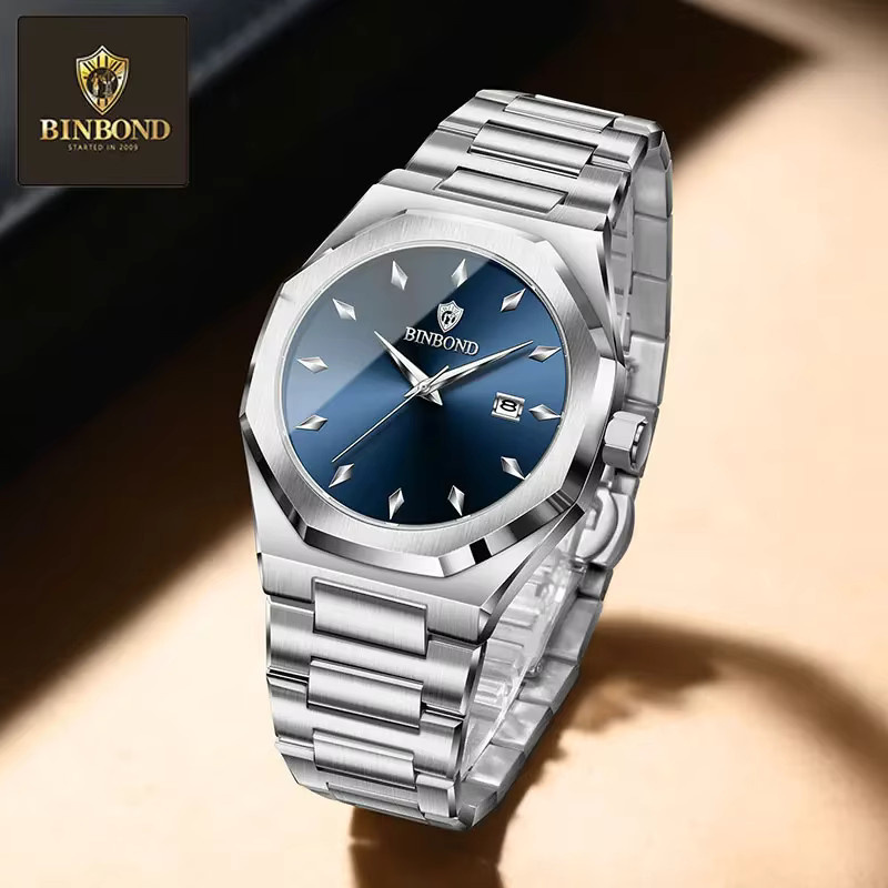 BINBOND Armbanduhr Edelstahl, Quarz, Blau, Herren - Bild 2