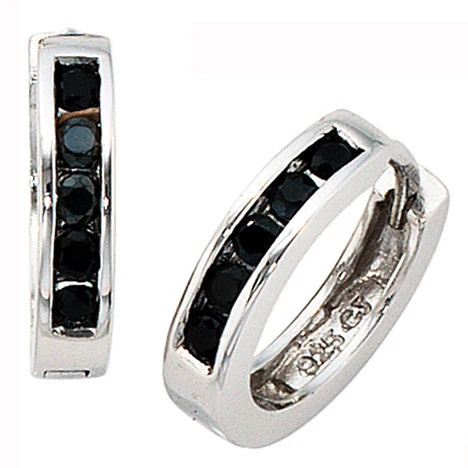 Colfem Creolen 925 Sterling Silber, 10 Zirkonia schwarz, Unisex - Bild 1