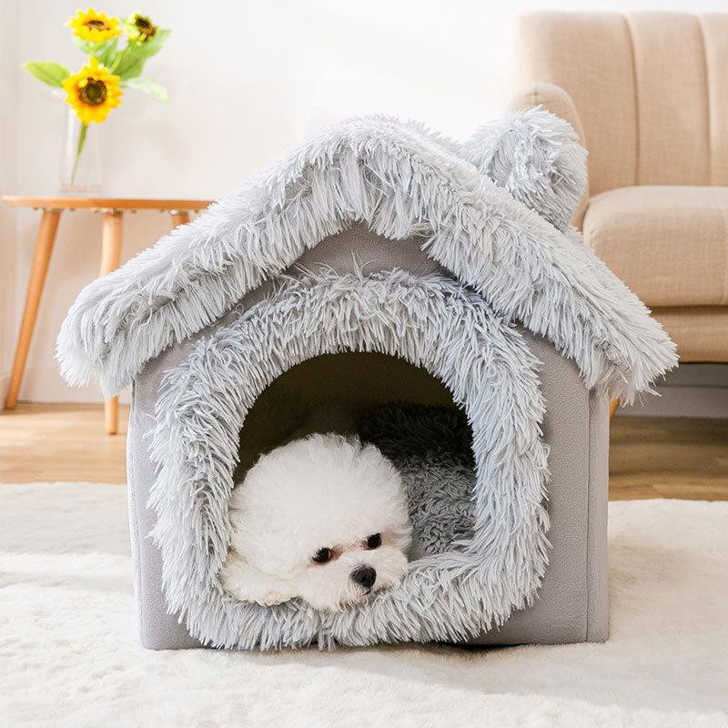 Warme Hundehöhle für kleine Hunde und Welpen aus Baumwolle und Korallensamt, S - Bild 1