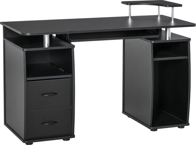 HOMCOM Computertisch Schreibtisch für Home Office in Schwarz mit 2 Schubladen und Stauraum, B/T/H: 120 x 55 x 85 cm - Bild 1