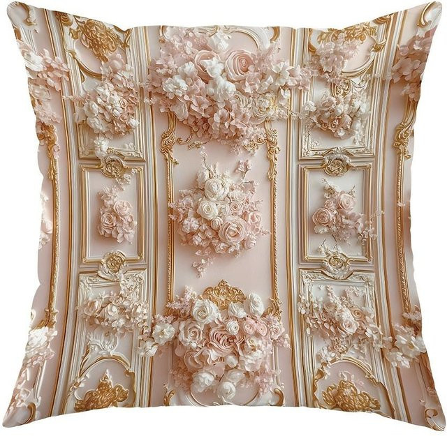 Panika Chen Zierkissenbezug im Rokoko-Stil mit floralem Design, Farbe: Pink, B/T/H: 18 x 18 x 1 cm - Bild 1