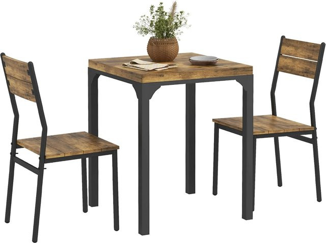 HOMCOM Essgruppe aus MDF und Metall in Rustikal-Braun mit quadratischem Tisch und Stühlen, B/T/H: 60 x 60 x 76 cm - Bild 1