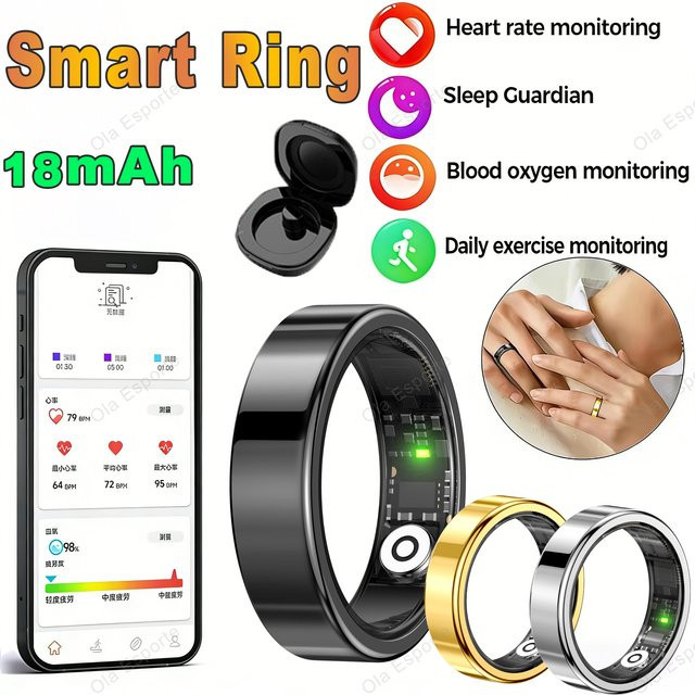 Ola Esporte Smart-Ring für Damen und Herren in Weiß mit Herzfrequenz- und Blutsauerstoffüberwachung, IP68 wasserdicht und Multi-Sport-Modus - Bild 1