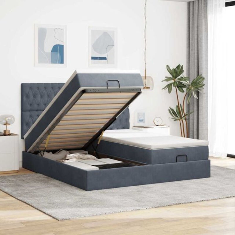 Vidaxl Ottoman Polsterbett mit Matratzen und LED in Anthrazit Grau aus Samt, B/T/H: 200 x 200 x 128 cm - Bild 1