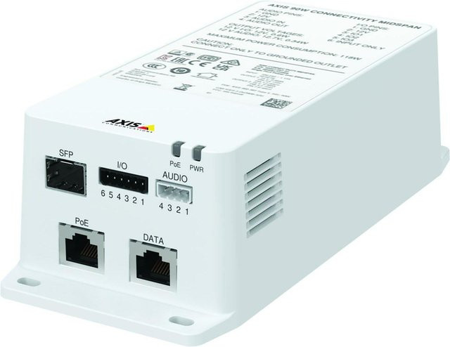 Axis TU8003 Power Injector Midspan mit 90 Watt, Ethernet 10/100/1000 und 1,8m Schnur, Weiß - Bild 1