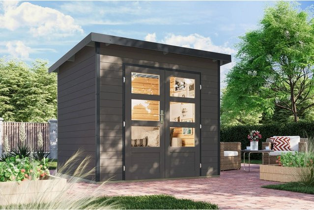 Karibu Gartenhaus Domingo 2 in Grau-Anthrazit aus Metall und Holz - Bild 1