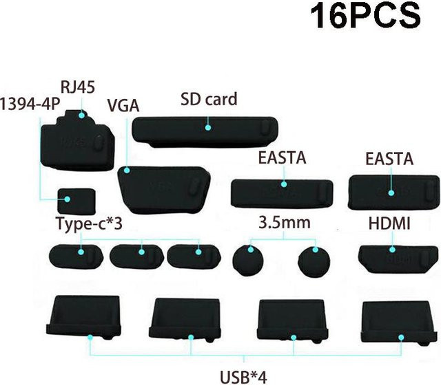 16er Set Bunte Silikon Staubschutzstecker für USB-A und RJ45 Anschlüsse zur Abdichtung und Wasserschutz-Abdeckung - Bild 1