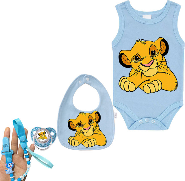 Disney Baby Geschenkset mit Anime-bedrucktem Krabbelanzug und Lätzchen in Blau - Bild 1