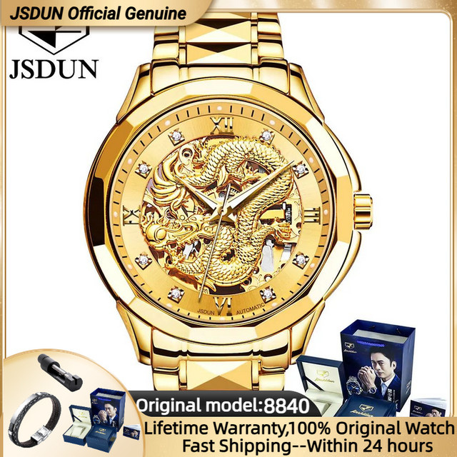 JSDUN Armbanduhr Automatik, Edelstahl, Gold, Herren - Bild 1