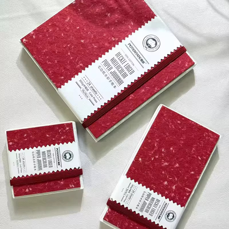 POTENTATE Aquarell-Notizbuch aus Baumwolle mit Fransen, 300 g, Farbe: Rot - Bild 2