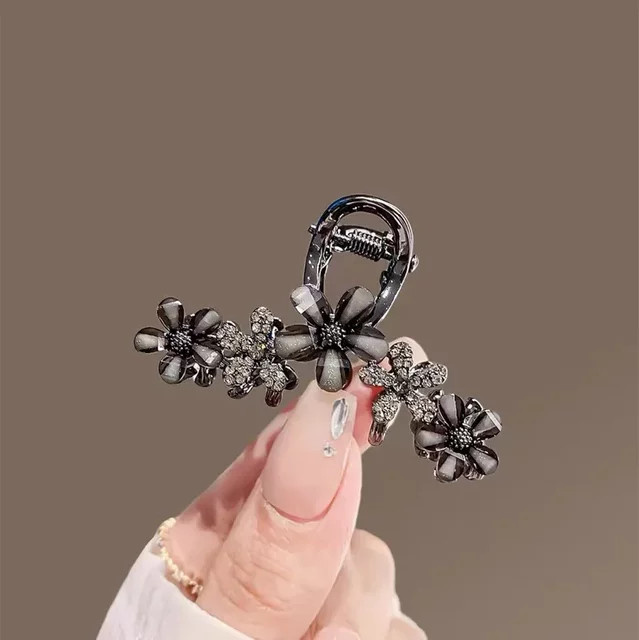 HIYAYZ Haarklammer, schwarze Strass-Glasur-Blumen, Damen - Bild 1