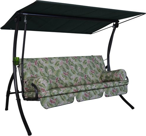Angerer Freizeitmöbel Hollywoodschaukel Dream Bangkok mit Blätter Blumen Muster in Grün-Pink, 3-Sitzer mit Auflagen und Sonnendach, B/T/H: 240 x 160 x 145 cm - Bild 1