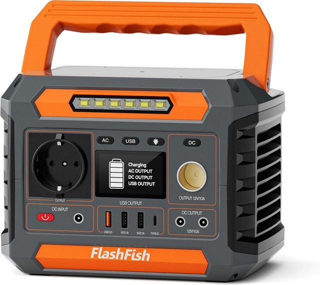 Flashfish P66 Tragbare Powerstation mit 300W Ausgangsleistung, 7 Ausgänge und 3 Lademöglichkeiten, Schwarz - Bild 1