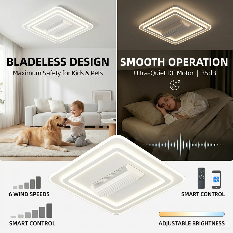 IRALAN Deckenventilator mit LED-Licht in Weiß, flügelloses Design mit veränderbaren Lichtfarben und Fernbedienung für das Wohnzimmer - Bild 2