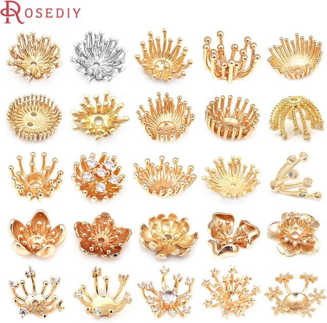 Rosediy Perlen Kappen Blume, Messing, Gold, Ohrringe Zubehör - Bild 1