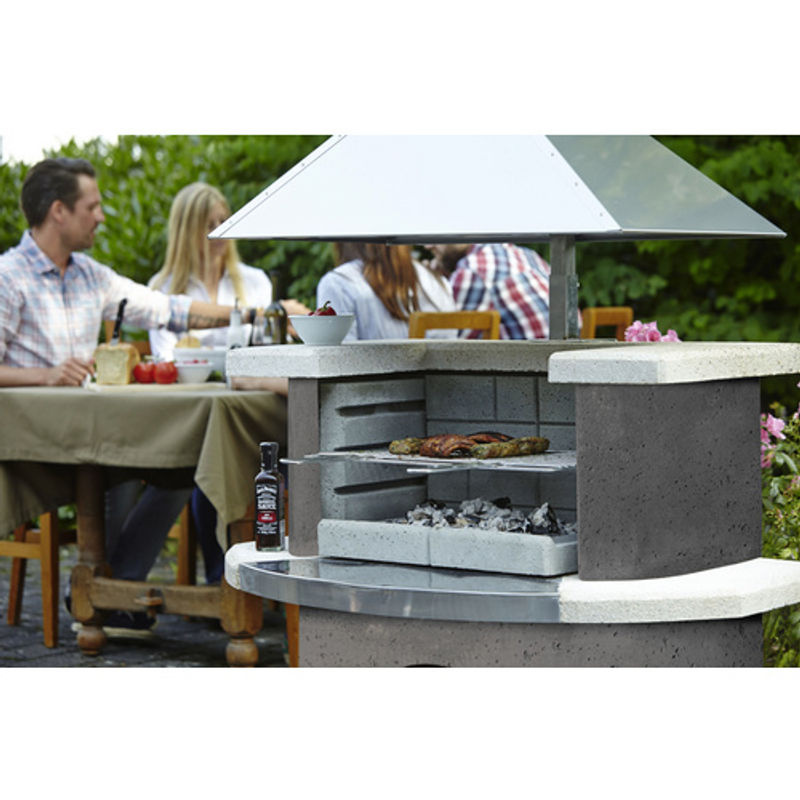 Buschbeck Gartengrillkamin Zürich in Anthrazit-Weiß mit höhenverstellbarer Edelstahlhaube für Holzkohle - Bild 2