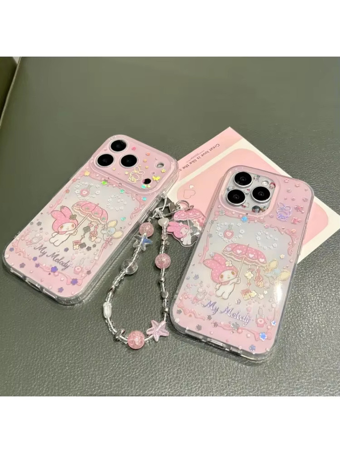 Sanrio Cartoon Regenschirm-Handyhülle mit Melodie und Lanyard für iPhone 17 14 15 16 Pro Max in Pink, stoßfeste Handyhülle - Bild 5