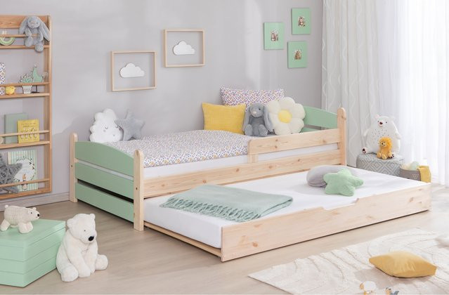 TiCAA Einzelbett Mello Kinderbett und Jugendbett aus Massivholz in Weiß im skandinavischen Design - Bild 1