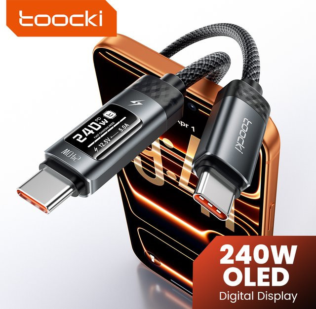Toocki X111 USB-C auf USB-C Kabel mit 240 W Schnellladung PD3.1 und OLED-Digitalanzeige in Schwarz - Bild 1