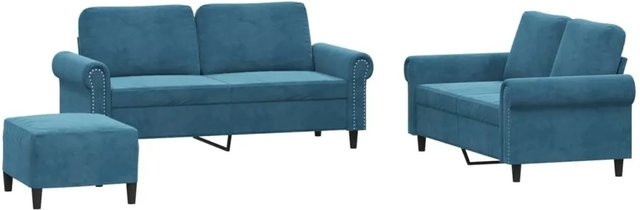 vidaXL 3-teilige Sofagarnitur aus Samt in Blau mit Kissen und Schaumstofffüllung im modernen Design - Bild 1