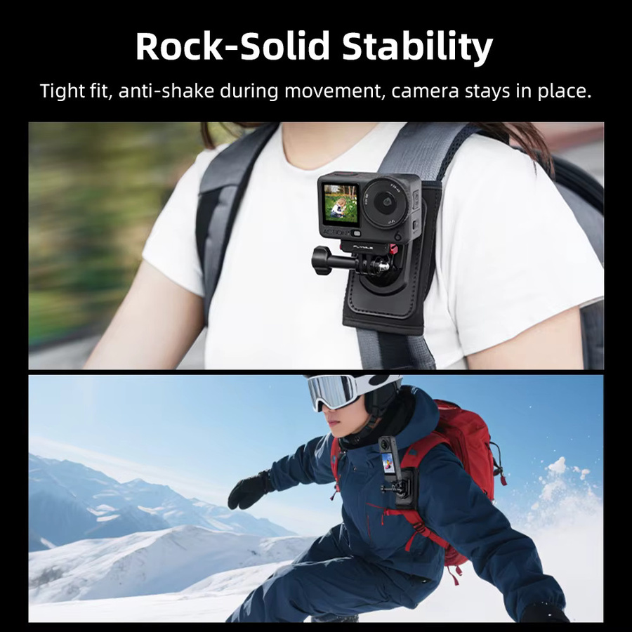 Flymile Rucksack-Schultergurt-Halterung mit Taschenclip in Schwarz für DJI Action 6, Pocket 3, OSMO 360 Nano, Insta360 X5 und GoPro Kamera-Zubehör - Bild 2
