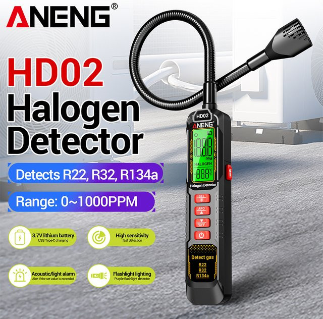 ANENG Kältemittel-Lecksucher HD02 Halogen-Detektor in Schwarz für R22/R32/R134a Klimaanlagen - Bild 1