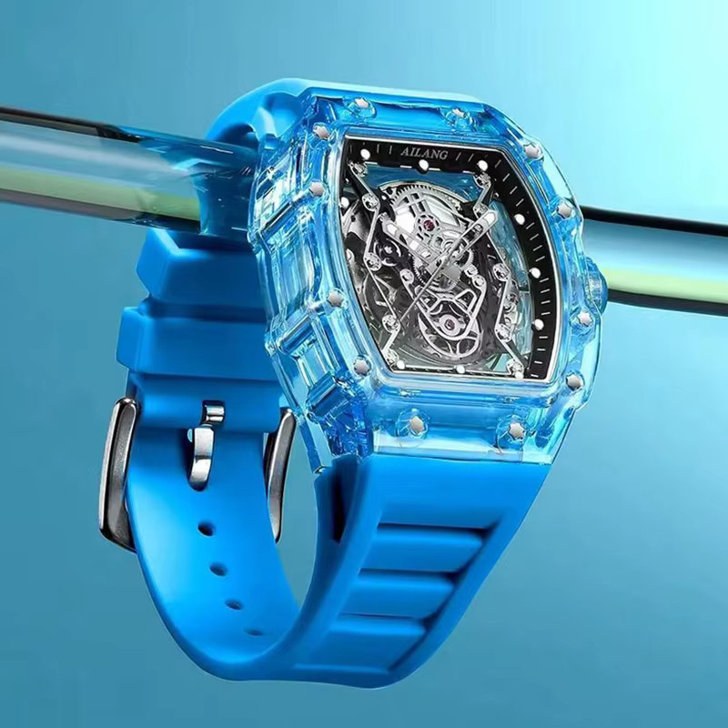 AILANG Armbanduhr Automatik, Tonneau, Silikon, Blau, Herren - Bild 1