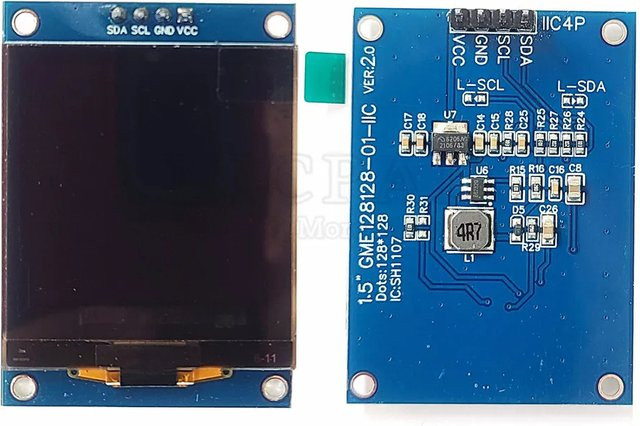 OLED LCD Modul 1,5 Zoll Display Weiß mit blauer Anzeige, 128 x 128 Pixel, SH1107 Treiber Chip, I2C Schnittstelle, 4-Pin, 3V-5V - Bild 1