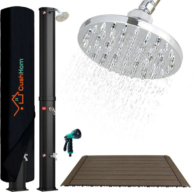 CCLIFE Solardusche Gartendusche Schwarz mit 60l Wassertank, WPC-Bodenplatte und Handbrause - Bild 1