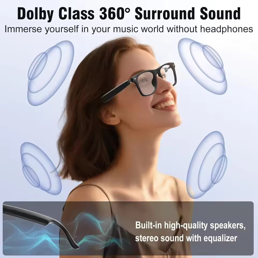 GUHUAVMI KI-Smart-Brille mit 1080P-Kamera, 8MP, Bluetooth 5.4, Open-Ear-Audio, Dual-Mikrofon und ENC-Geräuschunterdrückung, wasserfeste Sportbrille für Herren in Schwarz und Transparent - Bild 5