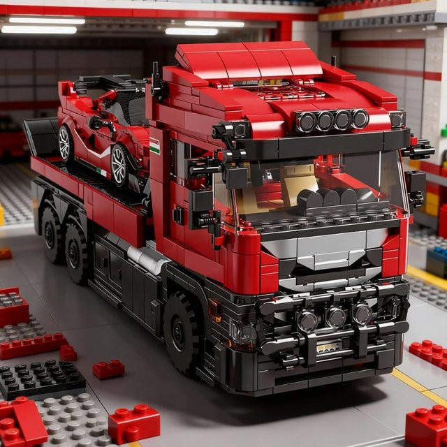 Schwerer Transport LKW und Sportwagen Baustein Modell, ab 6 Jahren - Bild 1