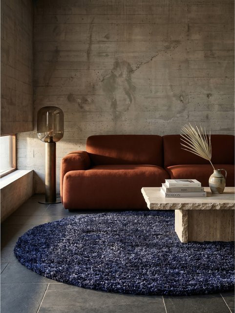 Hochflorteppich RHEIN von Kadima Design, einfarbig, Blau, rund, Durchmesser: 160 cm - Bild 1