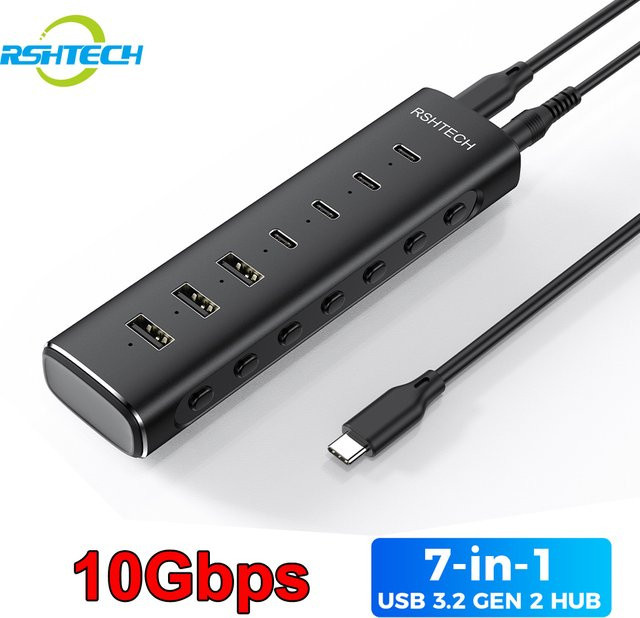 RSHTECH 7-in-1 USB 3.2 Hub Dockingstation mit 10 Gbit/s Datenübertragung und einzelnen Touch-Schaltern, Schwarz - Bild 1
