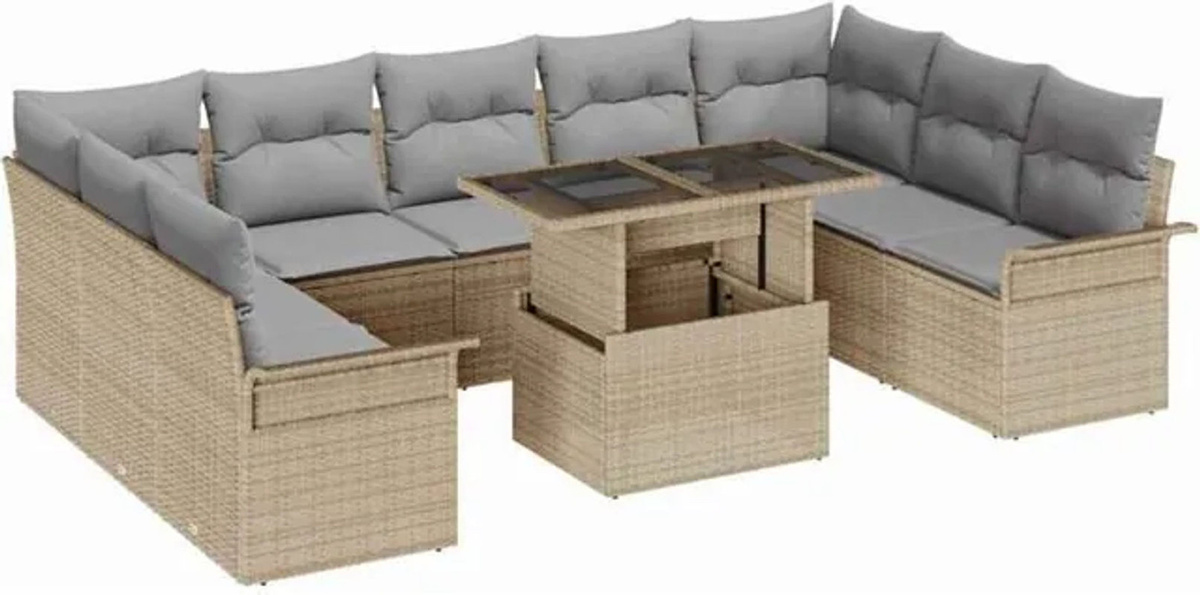 Vidaxl Garten-Sofa-Set aus Polyrattan und Stahl in Beige, 10-teiliges Loungemöbel-Set, B/T/H: 100 x 55 x 73 cm - Bild 1