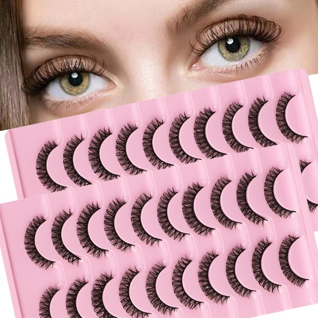 JIEFUXIN Kunstwimpern, 2er-Pack, D-Locken, Wispy Look, Unisex - Bild 1