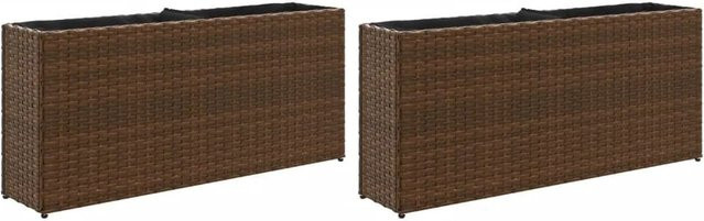 vidaXL Pflanzkübel Set aus Poly Rattan mit 2 Töpfen, Braun, B/T/H: 90 x 20 x 40 cm - Bild 1