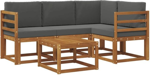 vidaXL Outdoor-Sofagarnitur L-Form aus Akazienholz mit 5 Kissen in Anthrazit und Natur - Bild 1
