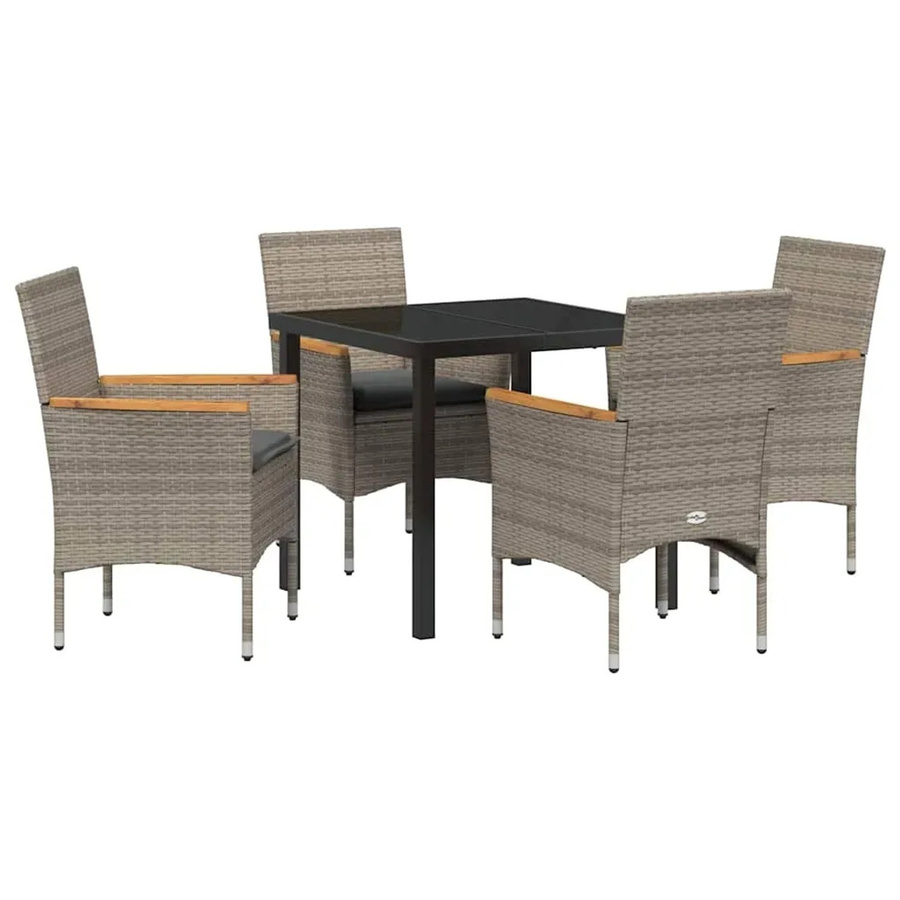vidaXL Garten Essgruppe aus Poly-Rattan und Akazienholz in Grau mit 5 Teilen und Sicherheitsglas - Bild 2