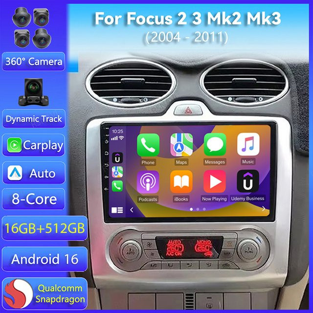 RSNAVI Android 16 Autoradio mit Navigation, Multimedia-Player, WIFI, 4G und GPS für Ford Focus 2 3 Mk2 Mk3, Schwarz - Bild 1