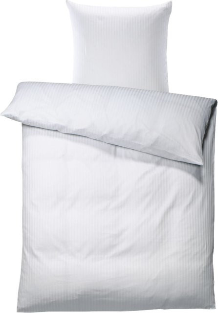 PULSIVA Bettwäsche-Set aus Mako-Satin in Weiß mit Streifenmuster, Breite: 160 cm, Länge: 210 cm und Kissenmaße: 65 x 100 cm - Bild 1