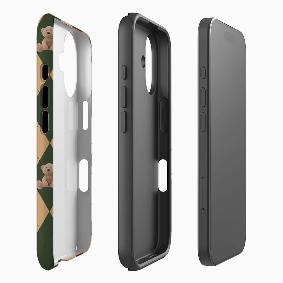 Handyhülle mit Argyle-Muster und Teddybären für iPhone 17 16 15 14 13 12 Pro Max Plus, doppelschichtige Rückseite, Multicolour - Bild 2