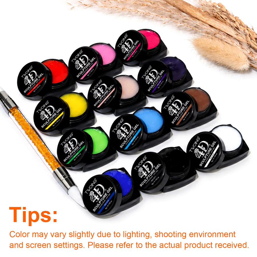 TWOING Soak-Off Skulpturen-Gel-Set, 12 Farben, mit Stift für Nagelkunst - Bild 2