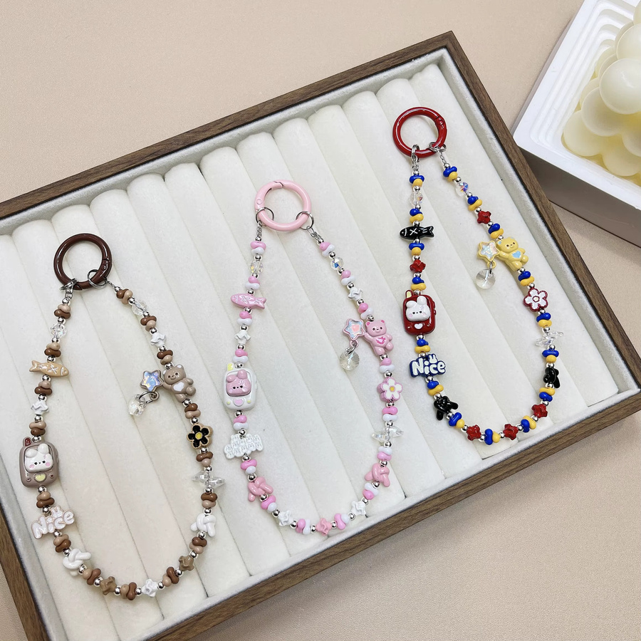 ZHANZHI Handy Lanyard mit Bär und Kristallperlen als tragbare Handgelenk-Kette in Weiß - Bild 1