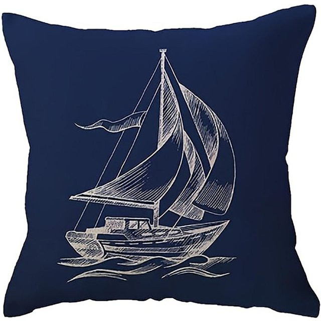 JMG Clothing Marineblaue Kissenbezüge mit maritimen Motiven wie Steuerrad, Kompass, Anker und Segelboot, B/H: 45 x 45 cm - Bild 1