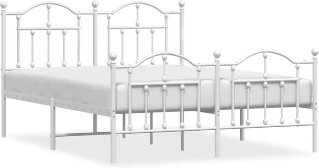 vidaXL Bettgestell aus Metall mit Kopf- und Fußteil in Weiß, B/T: 140 x 190 cm - Bild 1