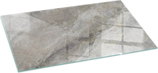 Tulup Glasplatte für Kamin in Grau mit Natursteinmuster, B/T: 140 x 70 cm - Bild 1