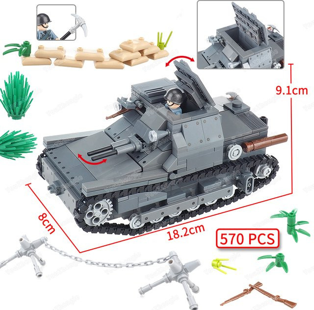 YouZhengle CV-33 Panzer Baustein-Set MOC Militär WW2 Modell mit Figuren in Grau - Bild 1
